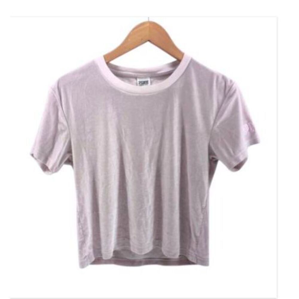 PINK Victoria Secret Light Lavender Velour Cropped Y2K Short Sleeve Top XS X Sma